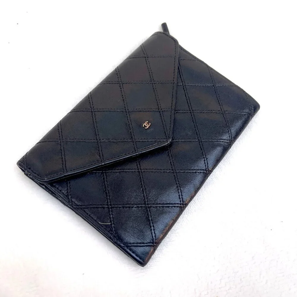Chanel Small Diamond double Stitch Black Wallet